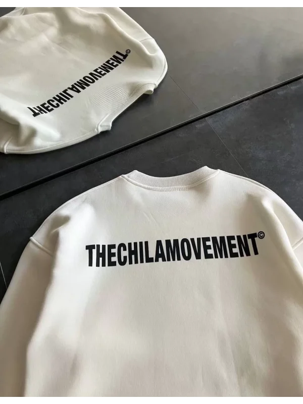 Kışlık Bisiklet Yaka Oversize Baskılı SweatShirt - Beyaz