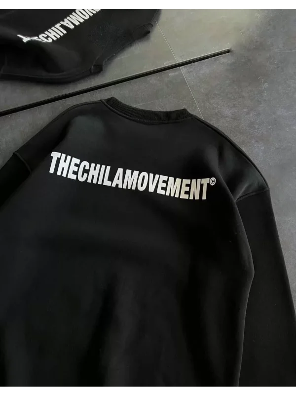 Kışlık Bisiklet Yaka Oversize Baskılı SweatShirt - Siyah