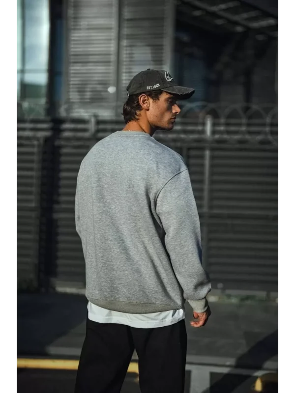 Kışlık Bisiklet Yaka Üç İplik Basic SweatShirt - Gri