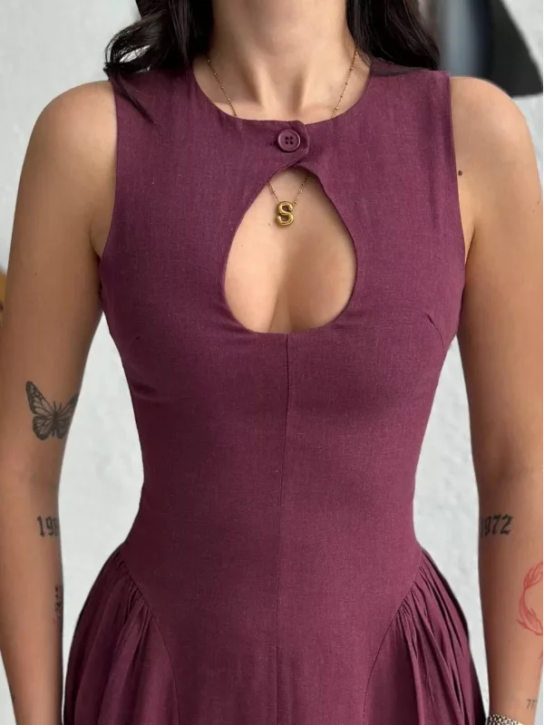 Kolsuz Uzun Kabardin Elbise - Bordo