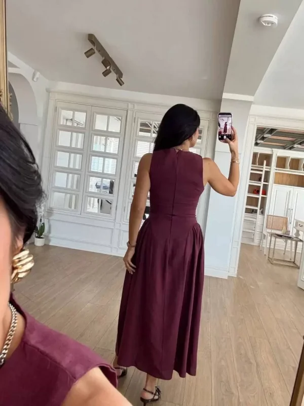 Kolsuz Uzun Kabardin Elbise - Bordo