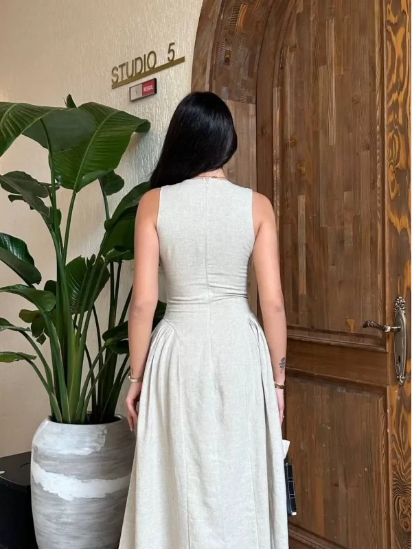 Kolsuz Uzun Kabardin Elbise - Gri