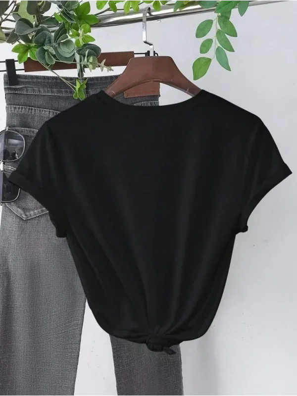 Lushiowear Kadın Kalp Baskılı T-Shirt Kısa Kol Bisiklet Yaka Oversize Tişört - Siyah