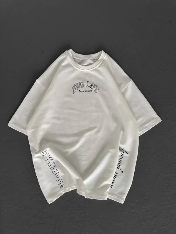 Lushiowear Erkek Kısa Kol Tişört Bisiklet Yaka Filistin Poşulu Baskılı T-Shirt - Beyaz