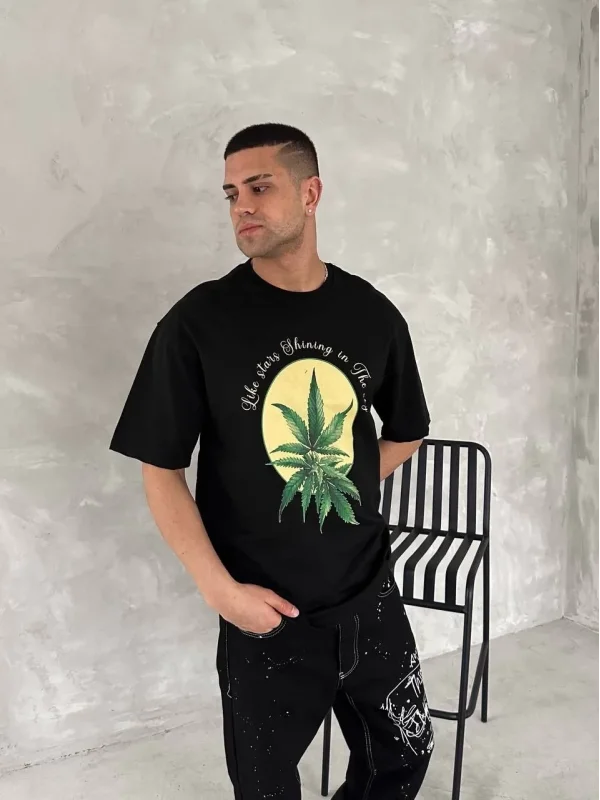 Lushiowear Erkek Baskılı T-Shirt Kısa Kol Bisiklet Yaka Regular Fit Yazlık Tişört - SiyahSiyah