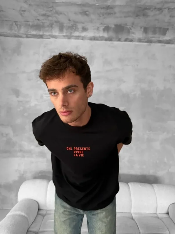 Lushiowear Erkek Ön ve Arka Baskılı T-Shirt Kısa Kol Bisiklet Yaka Regular Fit Tişört - Siyah