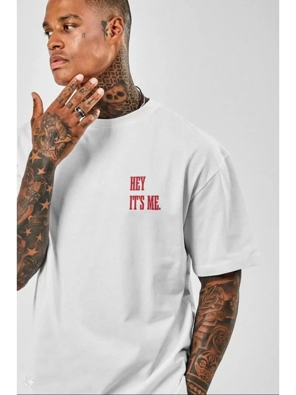 Lushiowear Erkek Baskılı T-Shirt Kısa Kol Bisiklet Yaka Regular Fit Rahat Kalıp Tişört - Beyaz