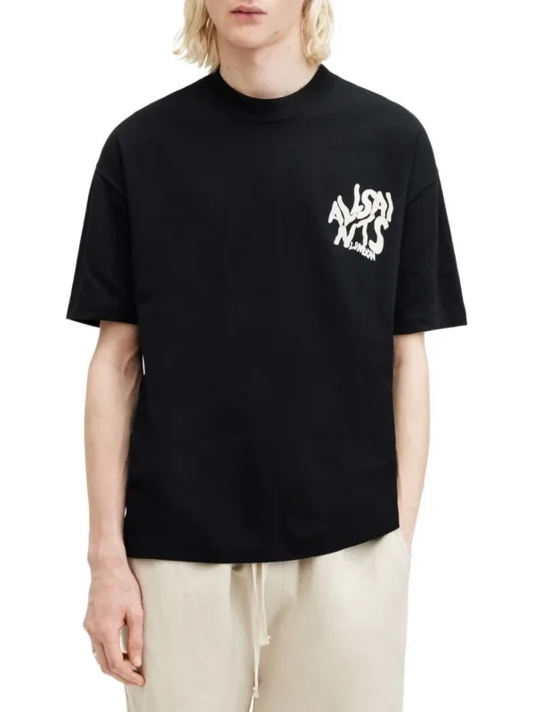Lushiowear Erkek Tişört Baskılı Oversize Kısa kol T-shirt - Siyah