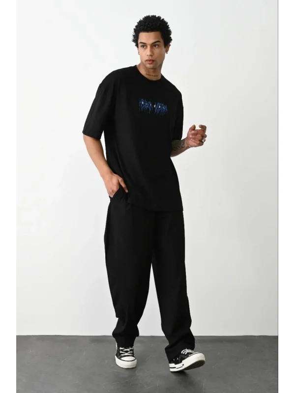 Lushiowear Erkek Baskılı Oversize  Kısa kol T-Shirt - Siyah