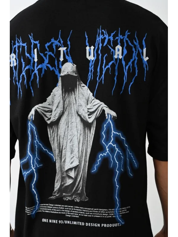 Lushiowear Erkek Baskılı Oversize  Kısa kol T-Shirt - Siyah