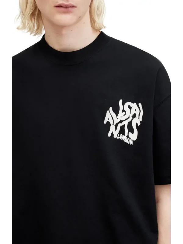 Lushiowear Erkek Tişört Baskılı Oversize Kısa kol T-shirt - Siyah