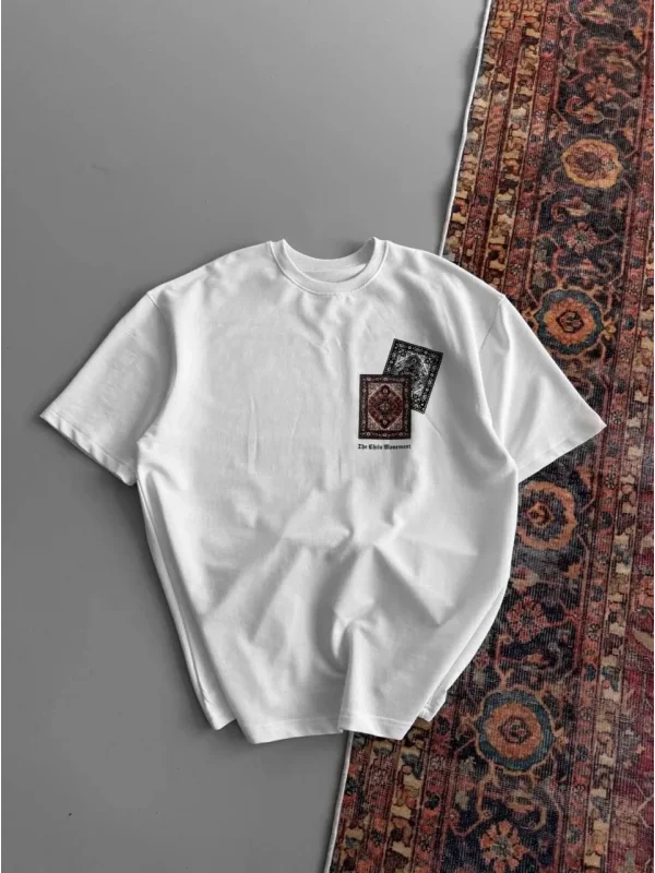 Lushiowear Erkek Yazlık Bisiklet Yaka Baskılı Regular Fit Tişört Kısa Kol T-Shirt - Beyaz