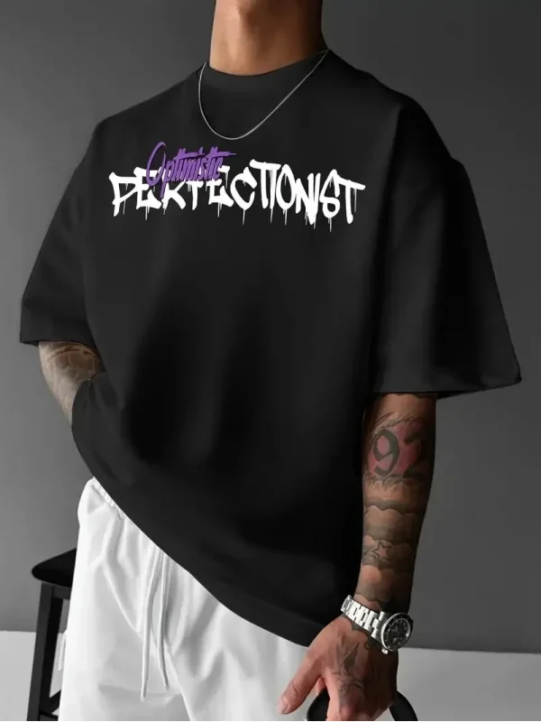 Lushiowear Erkek T-shirt Baskılı Bisiklet Yaka Kısa Kol Tişört - Siyah
