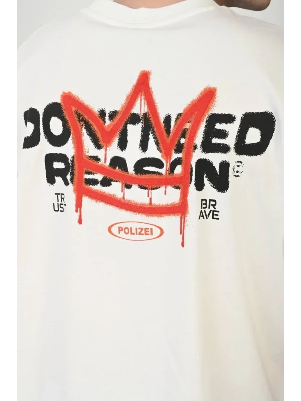 Lushiowear Erkek Kısa Kol Yazlık Tişört Bisiklet Yaka Baskılı Oversize T-Shirt - Beyaz