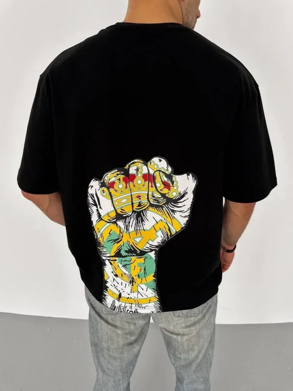 Lushiowear ERKEK Tişört Bisiklet Yaka Baskılı Oversize T-Shirt - Siyah