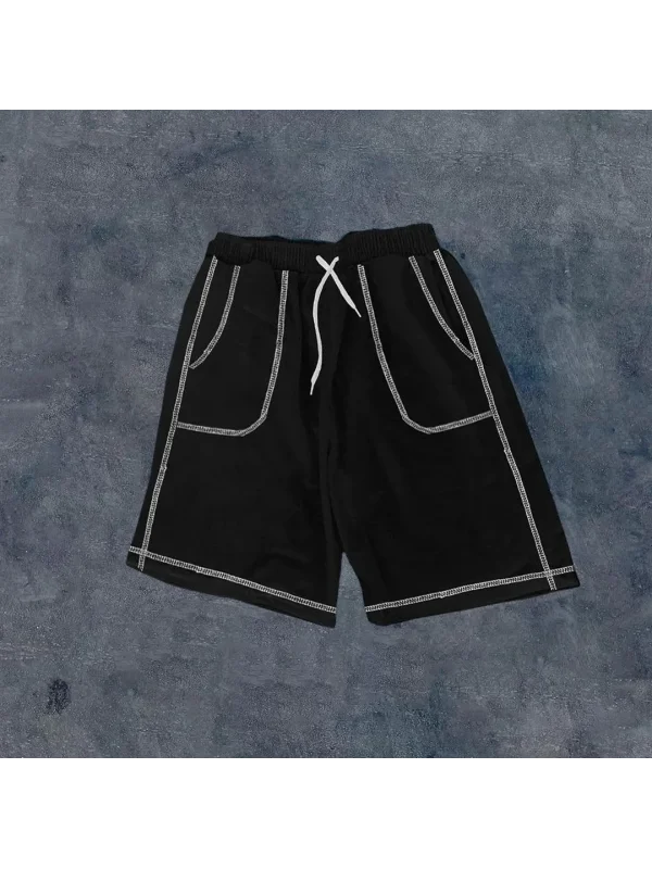 Lushiowear Erkek  Dikişli Cepli Oversize Şort - Siyah