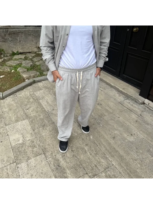 Lushiowear Erkek Fitilli Kadife Cepli Buggy Pantolon Oversize Rahat Kalıp - Gri