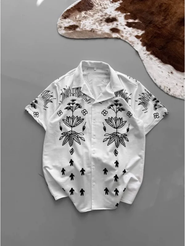 Lushiowear Erkek İki İplik Baskılı Gömlek - Beyaz