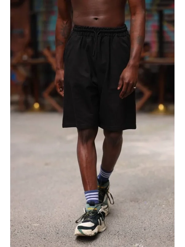 Lushiowear Erkek İki İplik Cepli Şort - Siyah