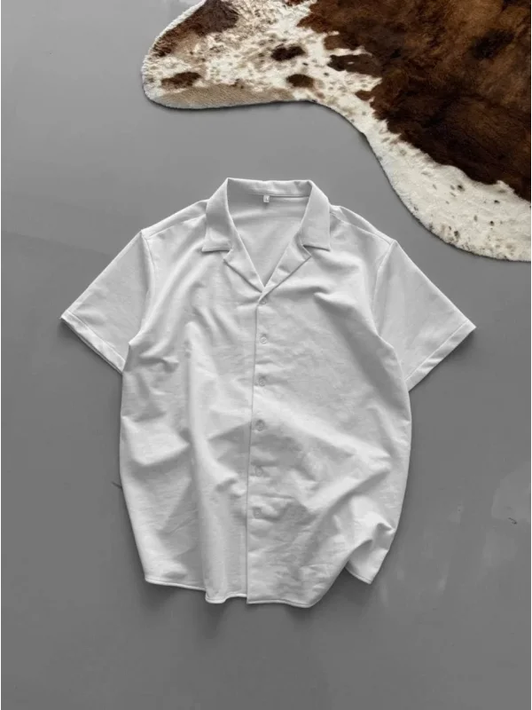 Lushiowear Erkek İki İplik Kumaş Gömlek - Beyaz