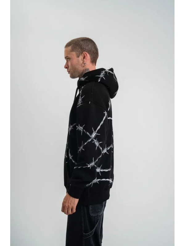 Lushiowear ERKEK Kapüşonlu Varak ve Pano Baskılı Hoodie  SweatShirt- Siyah