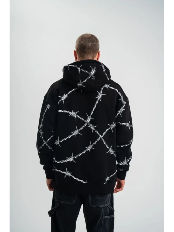 Lushiowear ERKEK Kapüşonlu Varak ve Pano Baskılı Hoodie  SweatShirt- Siyah