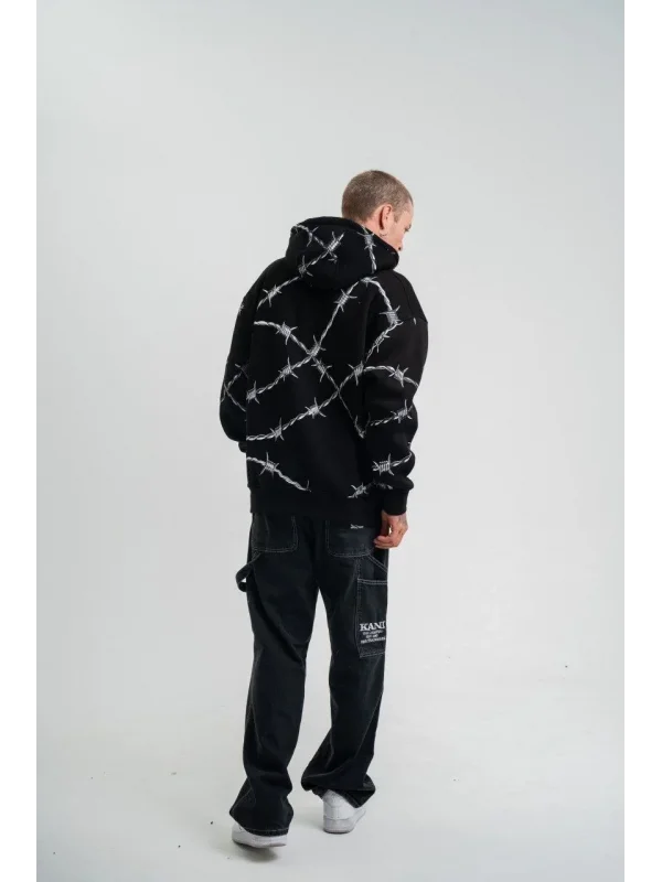 Lushiowear ERKEK Kapüşonlu Varak ve Pano Baskılı Hoodie  SweatShirt- Siyah