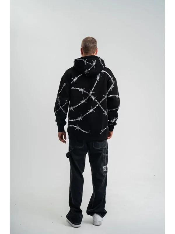 Lushiowear ERKEK Kapüşonlu Varak ve Pano Baskılı Hoodie  SweatShirt- Siyah