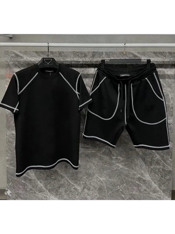 Lushiowear Erkek Karoyaka Dikişli Şortlu Alt-Üst Takım - Siyah