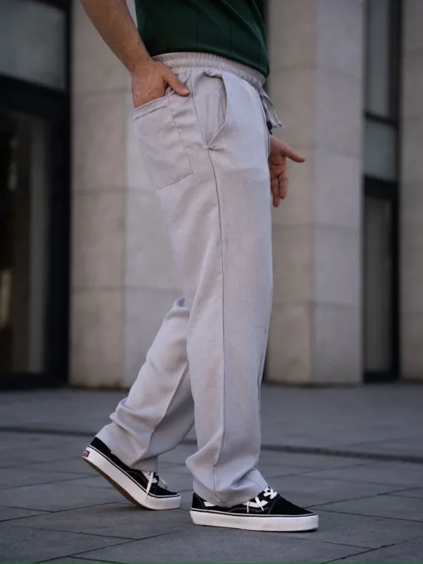 Lushiowear Erkek Keten Cepli Çıma Dikişli jogger Buggy Pantalon Rahat kalıp - Gri