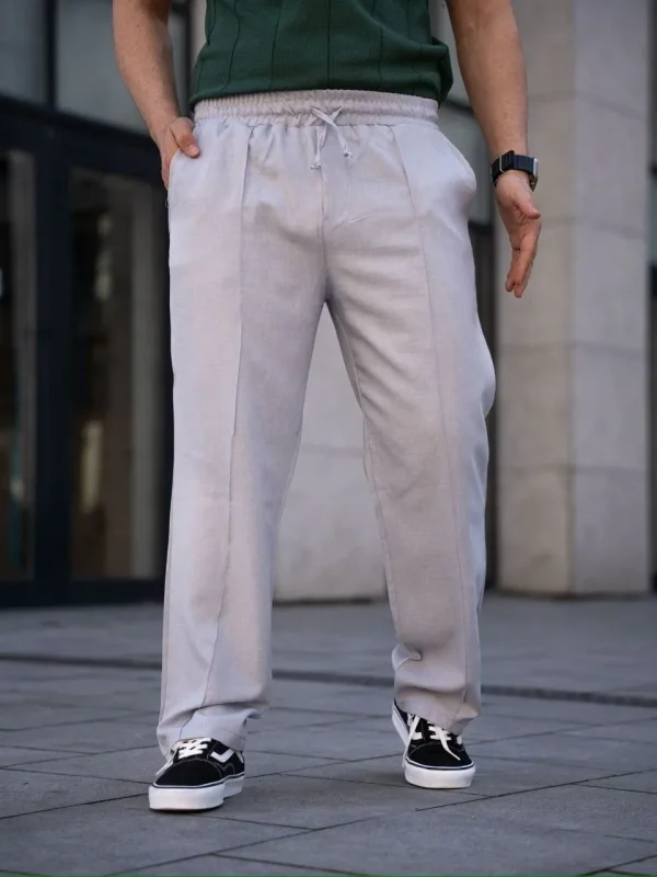 Lushiowear Erkek Keten Cepli Çıma Dikişli jogger Buggy Pantalon Rahat kalıp - Gri