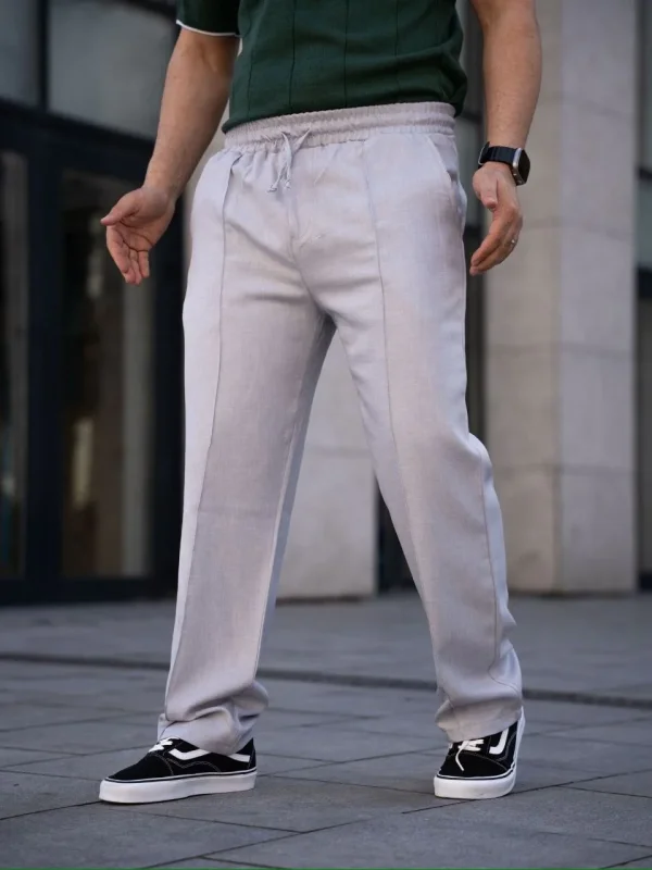 Lushiowear Erkek Keten Cepli Çıma Dikişli jogger Buggy Pantalon Rahat kalıp - Gri