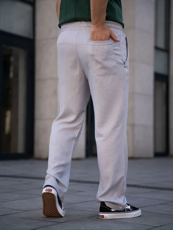 Lushiowear Erkek Keten Cepli Çıma Dikişli jogger Buggy Pantalon Rahat kalıp - Gri