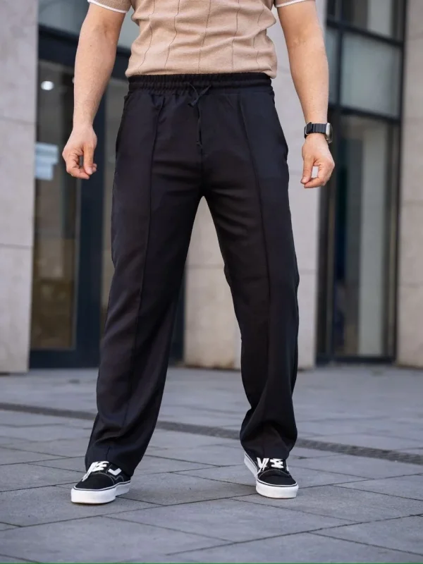 Lushiowear Erkek Keten Cepli Çıma Dikişli jogger Buggy Pantalon Rahat kalıp - Siyah