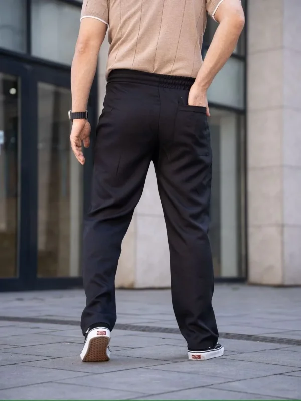 Lushiowear Erkek Keten Cepli Çıma Dikişli jogger Buggy Pantalon Rahat kalıp - Siyah