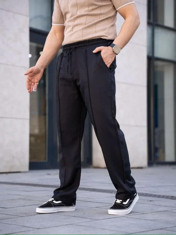 Lushiowear Erkek Keten Cepli Çıma Dikişli jogger Buggy Pantalon Rahat kalıp - Siyah