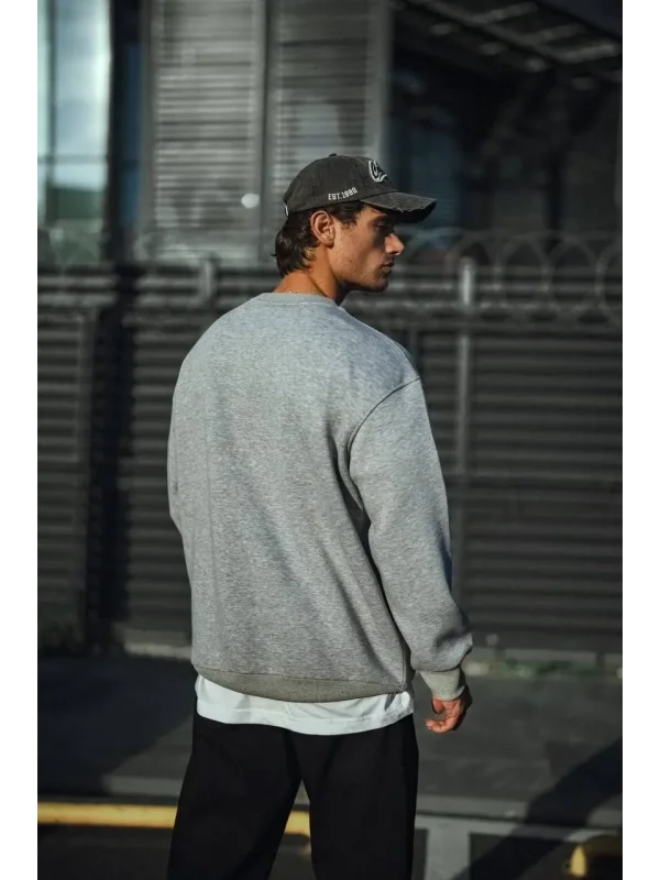 Lushiowear Erkek Kışlık Bisiklet Yaka 3 İplik Basic SweatShirt - Gri