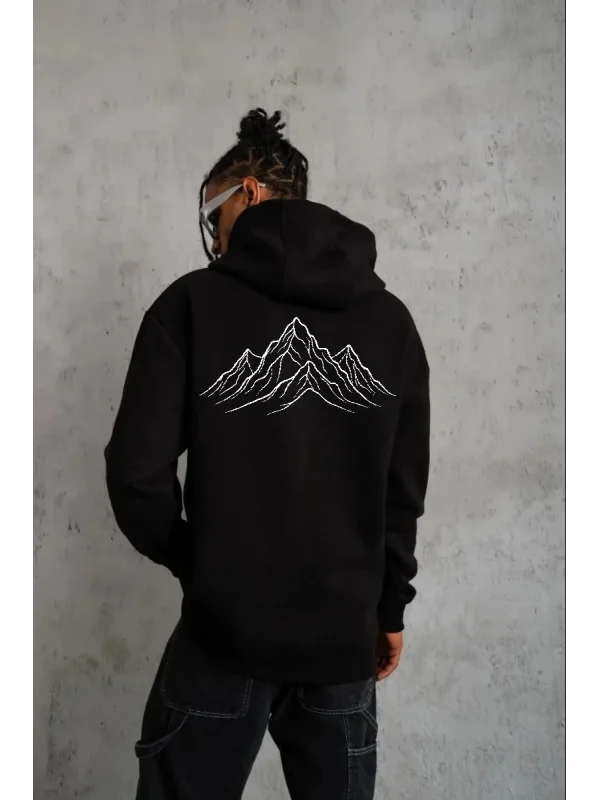 Lushiowear Erkek Nihilist Penguen Baskılı 3 İplik Pamuklu Kapüşonlu Sweatshirt Hoodie Siyah