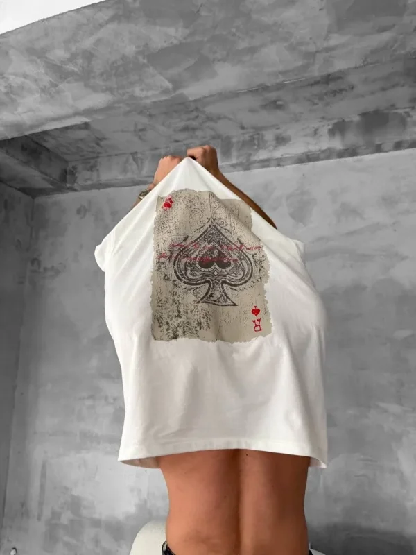 Lushiowear ERKEK Tişört Kısa kol Ön ve Arka Baskılı Oversize Bisiklet Yaka T-Shirt - Beyaz