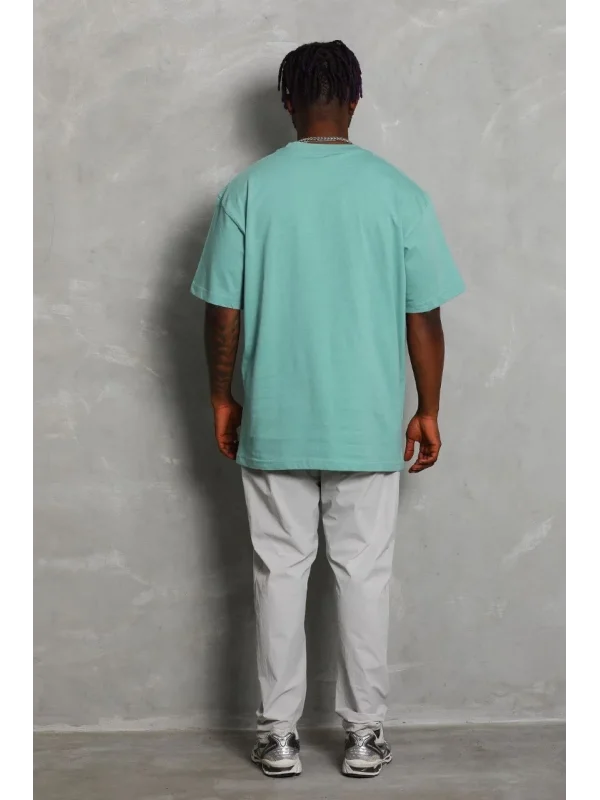 Lushiowear Erkek Düz Yazlık Kısa Kol Tişört Bisiklet Yaka Oversize T-Shirt - Mint Yeşili