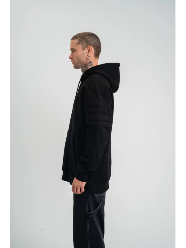 Lushiowear Erkek 3 İplik Pamuklu Oversize Kapüşonlu Nakışlı Hoodie SweatShirt - Siyah