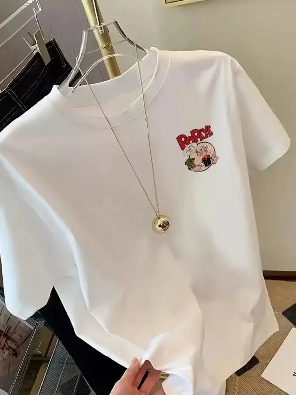 Lushiowear Erkek T-Shirt Oversize Kısa kol Tişört Popeye Baskılı - Beyaz