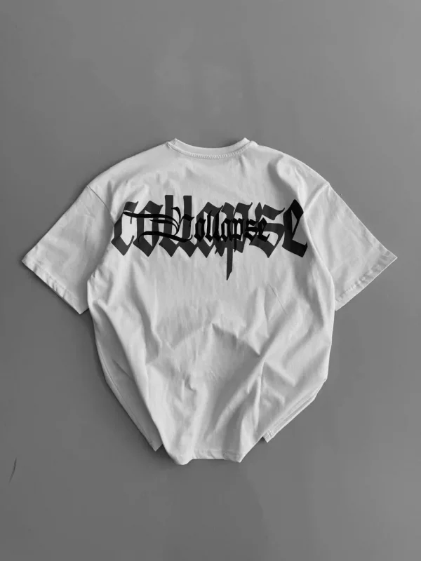 Lushiowear Erkek Ön ve Arka Baskılı T-Shirt Kısa Kol Bisiklet Yaka Regular Fit Tişört - Beyaz