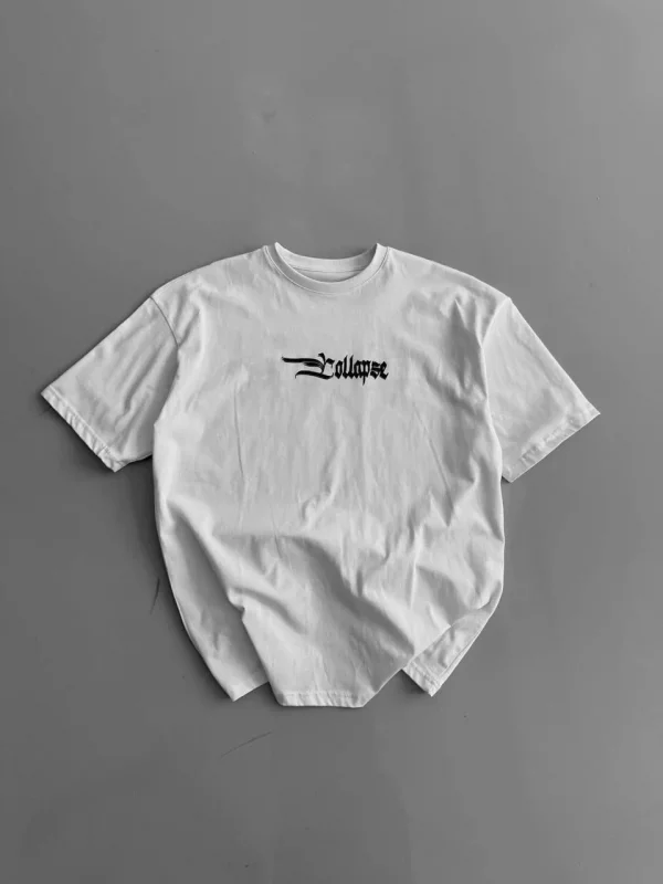 Lushiowear Erkek Ön ve Arka Baskılı T-Shirt Kısa Kol Bisiklet Yaka Regular Fit Tişört - Beyaz