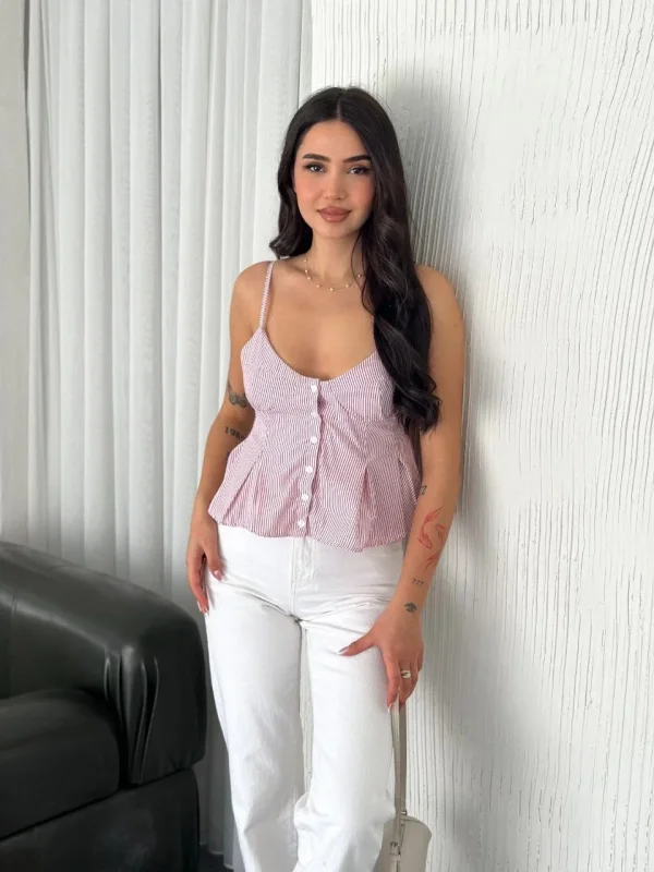 Lushiowear Kadın Askılı Dekolte deraylı crop - Kırmızı