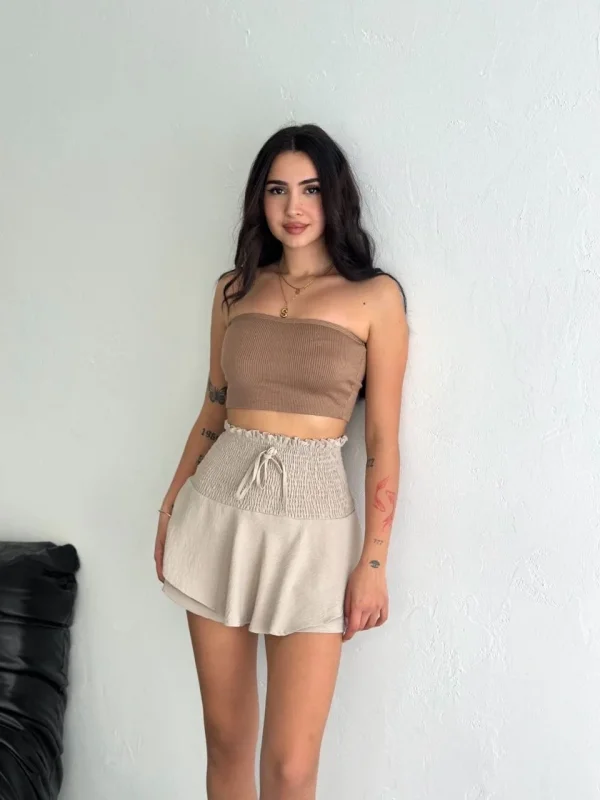 Lushiowear Kadın Ayrobin Şortlu Etek - Bej