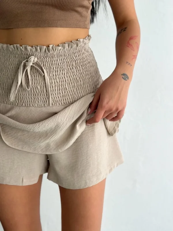 Lushiowear Kadın Ayrobin Şortlu Etek - Bej