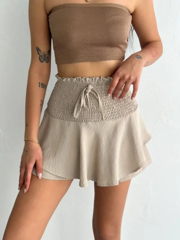 Lushiowear Kadın Ayrobin Şortlu Etek - Bej