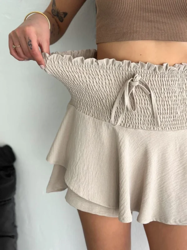 Lushiowear Kadın Ayrobin Şortlu Etek - Bej