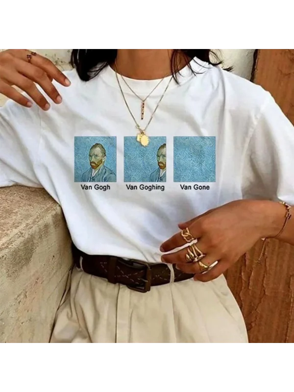 Lushiowear Kadın Baskılı Oversize kısa kol T-Shirt - Beyaz